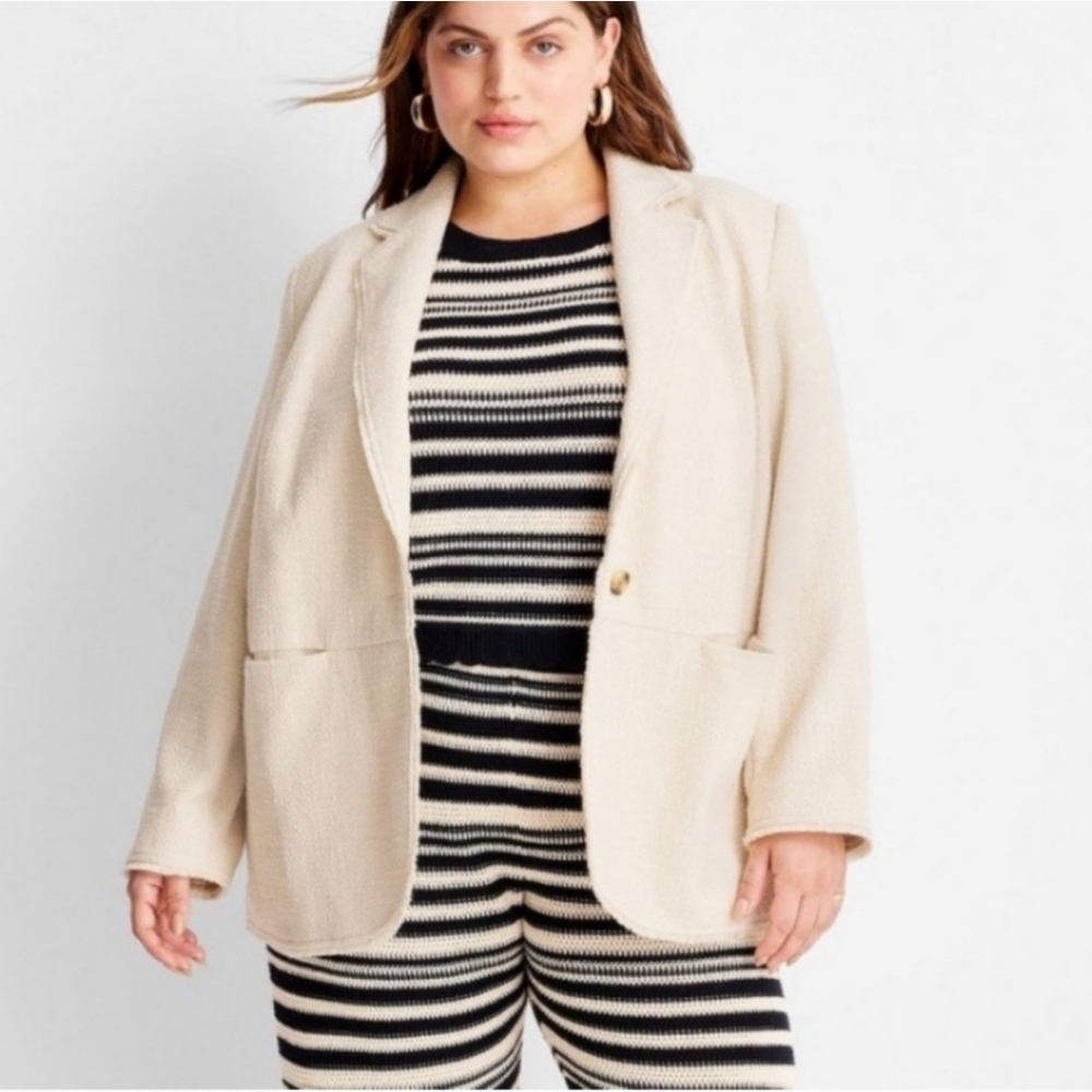 NWT Future Collective X Jenny K. Lopez Tweed Blazer Jacket in Ivory Size 3X ✨